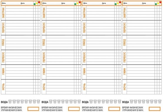 Образец дневника питания Образец дневника питания
